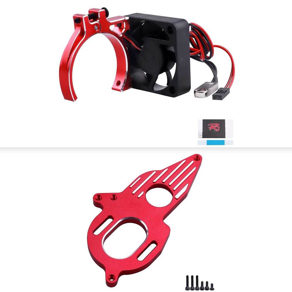 Aluminum Motor Mount & RC Car Motor Cooling Fan (Red) for Arrma Granite Mega Typhon Senton 3S Kraton 4S