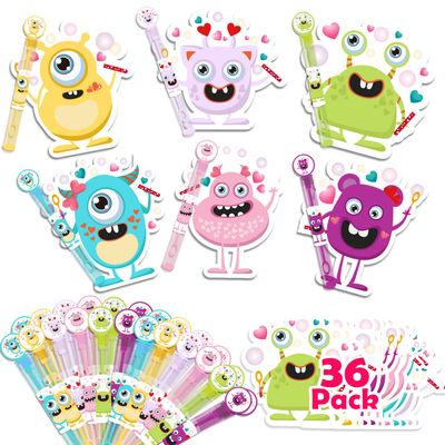 WOONOO 36 Pack Valentines Day Cards for kids With Bubble Wands, Cute Kids Valentines Cards for Classroom School Exchange Gifts, Fun Valentines Gifts for Kids Party Favors Game Prizes