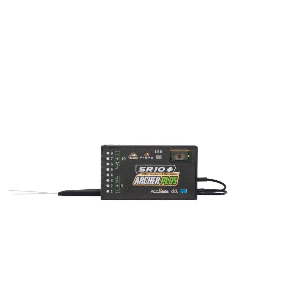 FrSky Archer Plus SR10+ Receiver 3-Axis Gyro & Accelerometer 10 Configurable Channels Access & ACCST D16 Compatible Anti-RF Interference FBUS & S.Port Telemetry Black Box Data Logging