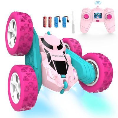 Hamdol Pink Remote Control Car for Girls, 360 Flipping Stunt Car with LED Headlights, Rechargeable 4WD Electric Toy Vehicle, Princess Gift for 6 7 8 9 10 11 Year Old Girls, Birthday & Christmas Toy