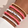 Magik 5-10 Pc Set Bohemian Colorful Clay Beaded Stackable Handmade Polymer Bracelet (#4 Hot Pink, 2 Set(10Pcs)) view 3