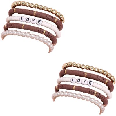 Magik 5-10 Pc Set Bohemian Colorful Clay Beaded Stackable Handmade Polymer Bracelet (#12 Brick, 2 Set(10Pcs))