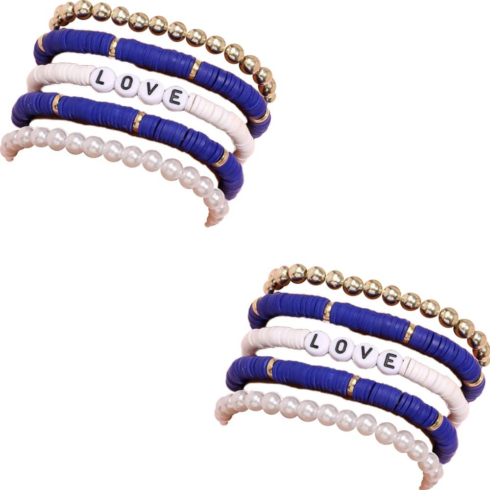 Magik 5-10 Pc Set Bohemian Colorful Clay Beaded Stackable Handmade Polymer Bracelet (#11 Royal Blue, 2 Set(10Pcs))