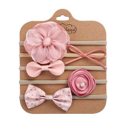 Katutude Baby Headbands with Bows, Pack of 5 Elastic Nylon Hairbands Baby Girls Hair Accessories Soft Baby Bow Headbands for Newborn Infants Toddlers Children