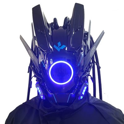 KYEDAY Punk Mask Cosplay for Men, Futuristic Punk Techwear, Round Light with Braids Mask Cosplay Halloween Fit Party Music Festival Accessories (blue)