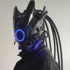 KYEDAY Punk Mask Cosplay for Men, Futuristic Punk Techwear, Round Light with Braids Mask Cosplay Halloween Fit Party Music Festival Accessories (blue) view 2