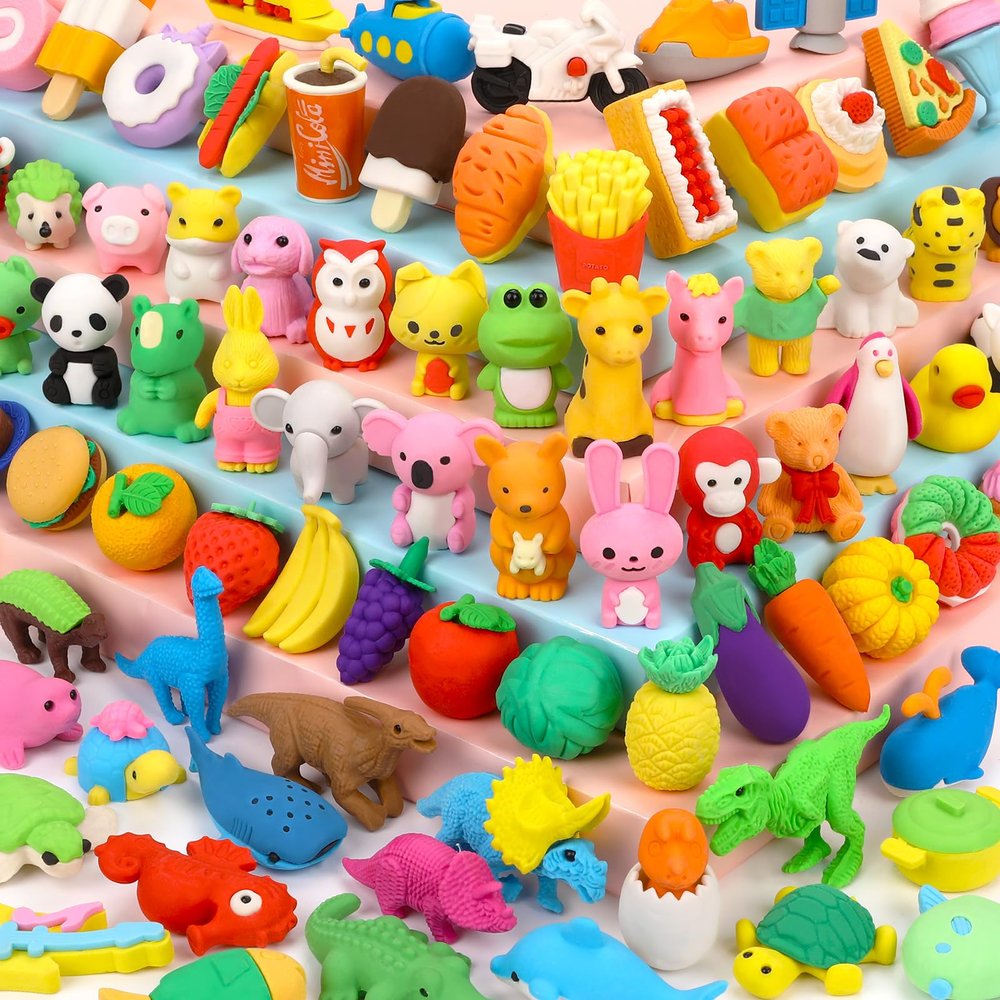 Moosia 90 Pack Animal Pencil Erasers for Kids, 3D Mini Puzzle Take Apart Erasers, Desk Pets & Treasure Box Toys, Bulk Party Favors, Classroom Prizes, School Supplies, Gift for Boys & Girls