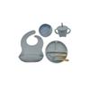 6-Piece Baby Feeding Set Silicone Suction Cups Baby Bibs Silicone Bowl Silicone Spoon and Fork Silicone Cup with Straw Baby Tableware Set (Grey Blue) view 1