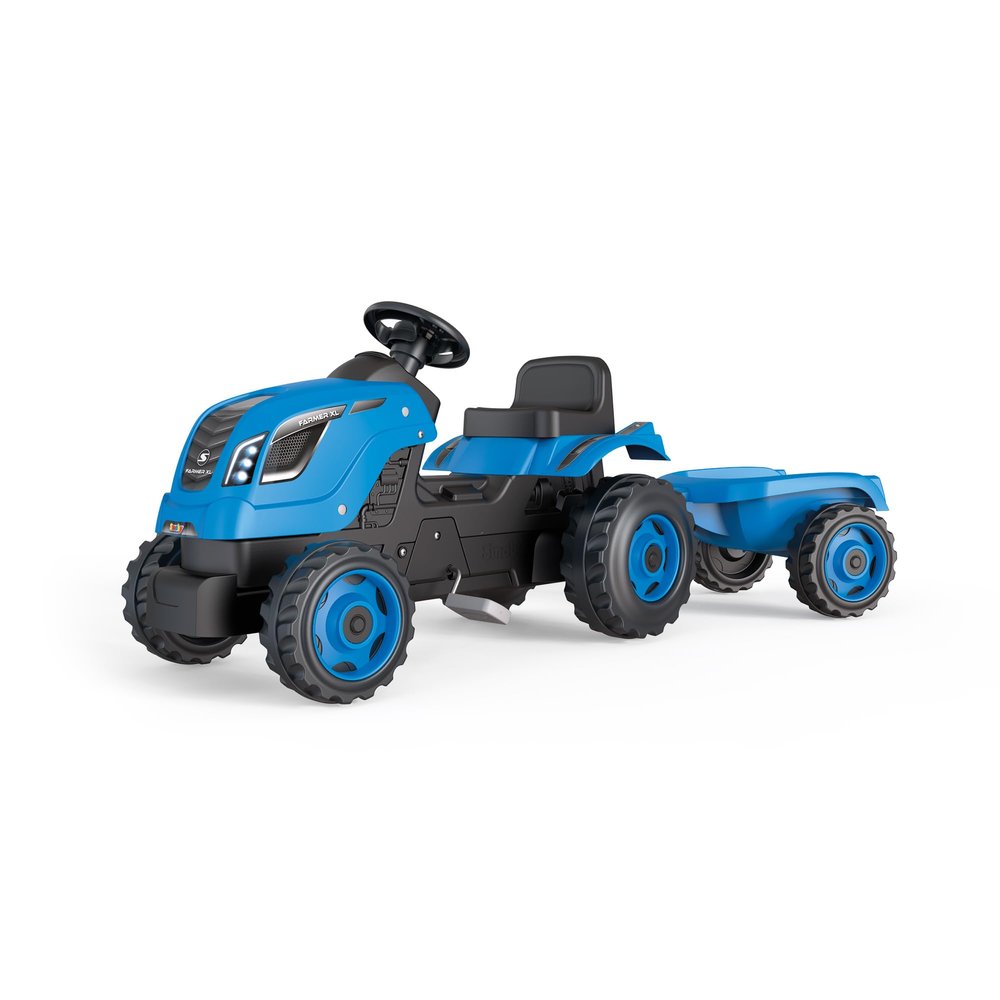 Smoby - Farmer XL Blue Tractor + Trailer - Child Pedal Tractor - Adjustable Seat - Steering Wheel with Horn - Open Hood - 710129