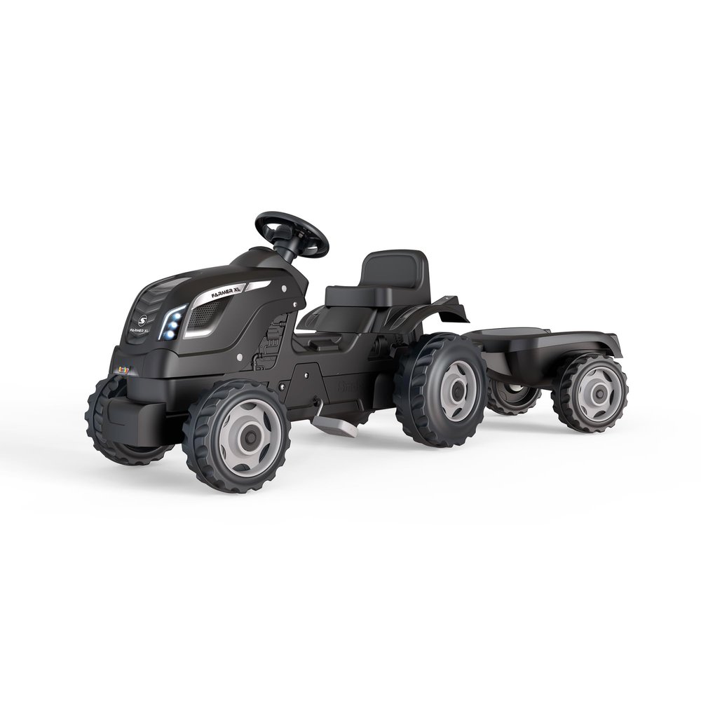 Smoby - Farmer XL Black Tractor + Trailer - Child Pedal Tractor - Adjustable Seat - Steering Wheel with Horn - Open Hood - for Ages 3+ - Made in France