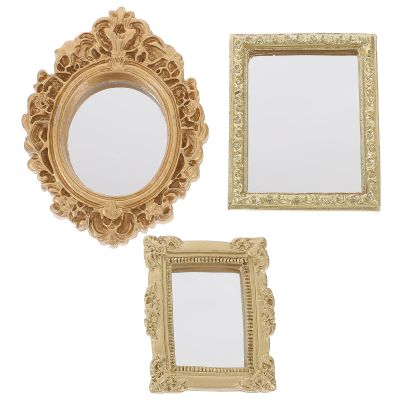 NUOBESTY 3pcs Golden Miniature Mirrors Doll House Mirrors Mini Mirrors Classical Embossed Mirrors Antique Carved Mirror Doll House Decoration Accessories Photo Props(Random Style)