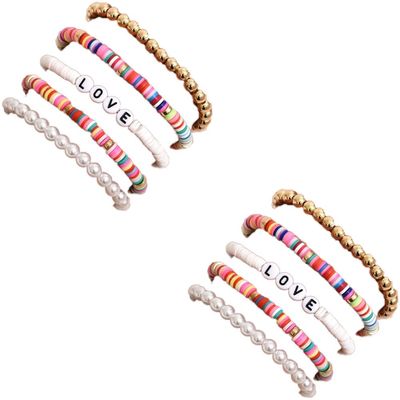 Magik 5-10 Pc Set Bohemian Colorful Clay Beaded Stackable Handmade Polymer Bracelet (#2 Rainbow, 2 Set(10Pcs))
