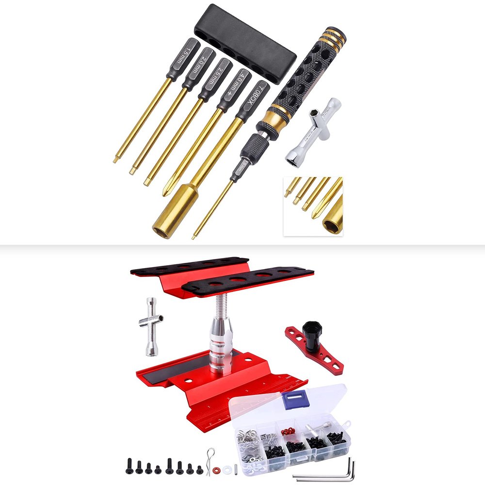 RC Car Work Stand w/Screws Kit 17mm Hex Wrench & RC Hex Nut Driver Phillips Bits for RC Car