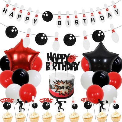 Sursurprise 41Pcs Bowling Birthday Party Decorations Set, Happy Birthday Bowling Banner Garland Balloon Cake Topper Strike Up the Fun Party Supplies