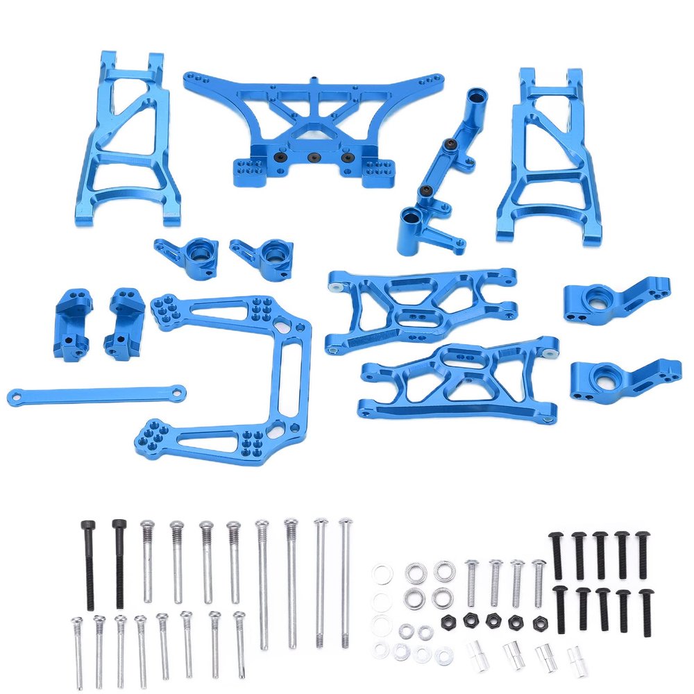 HERCHR Metal Aluminum Front Rear Upper Lower Suspension Arm with Steering Hub Carrier Set for RC 1/10 TRAXXAS Slash 2WD Car Upgrade Parts(Blue)