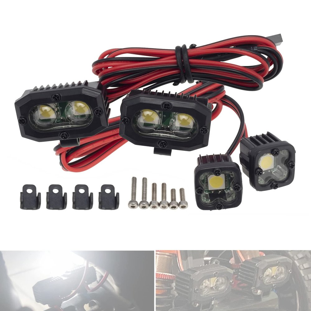 AMOGOT RC Crawler Bright Headlight Bumper Lights RC Car LED Roof Light 5050 Square Spotlight Kit for 1/10 RC Car TRX4 SCX10 90046 Wraith RR10 Redcat D90 Single Dual Light