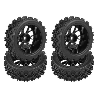 HERCHR Pack of 4 Buggy Rubber Tires 12MM Off-Road Wheels Rubber RC Car Tires & Wheel Rims for RC 1:10 Cars RC Car Wheels 12mm RC Tire Replacement(Black)