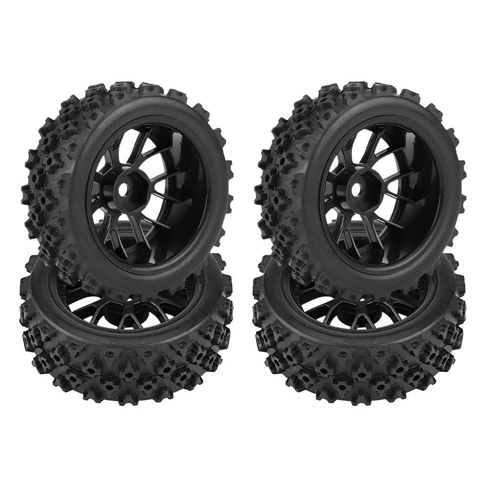 HERCHR Pack of 4 Buggy Rubber Tires 12MM Off-Road Wheels Rubber RC Car Tires & Wheel Rims for RC 1:10 Cars RC Car Wheels 12mm RC Tire Replacement(Black)