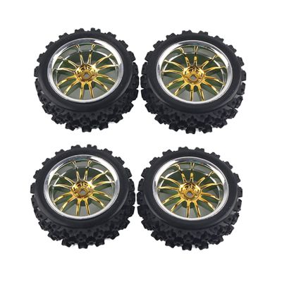 HERCHR RC Car Tires, 4pcs Set Racing Off Road Vehicle Tires Rubber Tyre Wheel Rim for RC 1:10 Car Part(Golden)