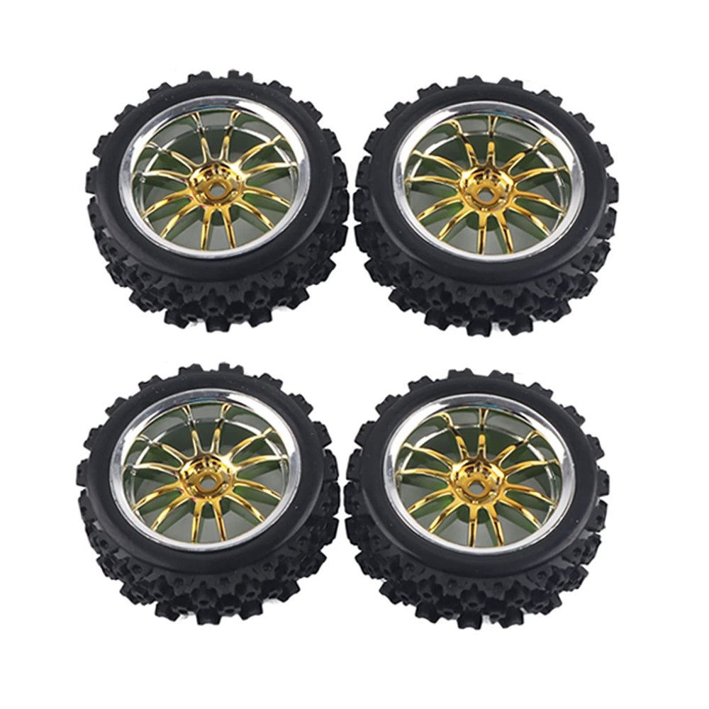 HERCHR RC Car Tires, 4pcs Set Racing Off Road Vehicle Tires Rubber Tyre Wheel Rim for RC 1:10 Car Part(Golden)