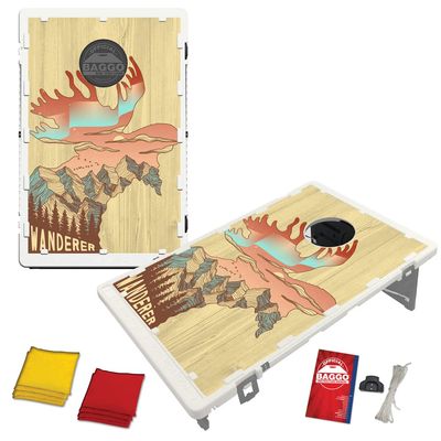 Baggo Cornhole Set 2x3 Portable Bean Bag Toss Game for Backyard Fun (Natural Whimsical Moose)