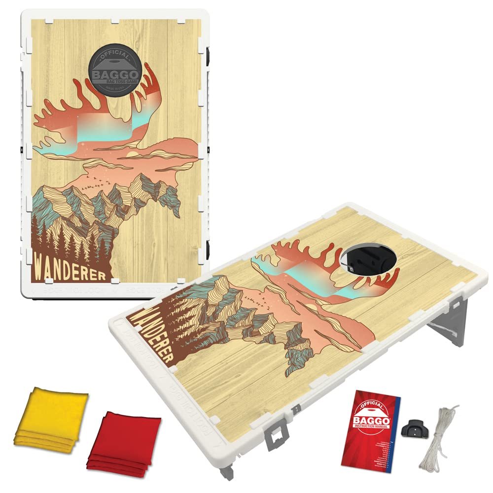 Baggo Cornhole Set 2x3 Portable Bean Bag Toss Game for Backyard Fun (Natural Whimsical Moose)