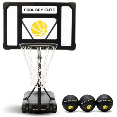POOL BOY SPORTS - Pool Basketball Hoop - Set Includes 3X Composite Leather Basketballs, Air Pump, & Tools - Adjustable Poolside Basketball Hoop - Made for Kids, Teens, & Adults