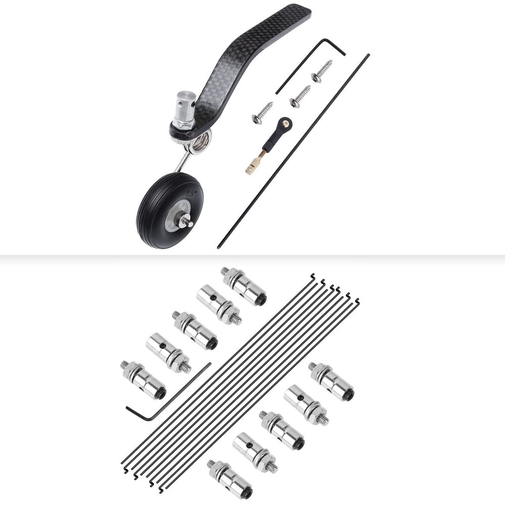 HobbyPark RC Plane 1.3mm Adjustable Pushrod Connector Linkage Stopper & 1.2mm x L180mm Steel Z Style Pushrods, Landing Gear
