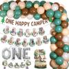 One Happy Camper Birthday Decorations for Kids Green Balloon Garland One Happy Camper Photo Banner Cake Topper 1st Forest Camping Birthday Backdrop Adventure Lets Go Camping Party 1st Supplies view 1