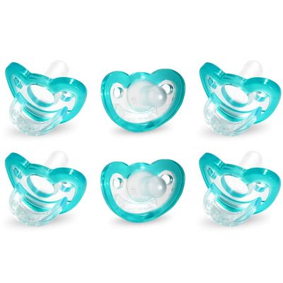 RaZbaby Jollypop Pacifier for Newborns & Up, USA Made, Natural Shaped Orthodontic Binky, Lovingly Shared in NICUs & Hospitals Worldwide, Medical-Grade 100% BPA-Free - 0-3 Months, 6 Pack - Teal