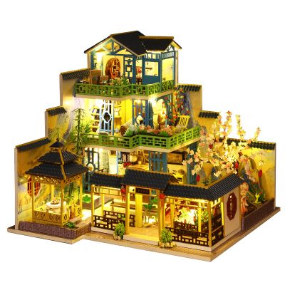 Spilay Dollhouse DIY Miniature Wooden Furniture Kit,Mini Handmade Big Castle Model with Dust Cover & Music Box,with dust Cover 1:24 Scale Creative Doll House for Adult Gift