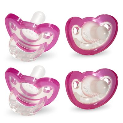 RaZbaby Jollypop Pacifier for Newborns & Up, USA Made, Natural Shaped Orthodontic Binky, Lovingly Shared in NICUs & Hospitals Worldwide, Medical-Grade 100% BPA-Free - 0-3 Months, 4 Pack - Pink
