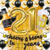 21st Birthday Decorations for Him, 21st Birthday Decorations with 40 Inch Gold 21 Number Balloons, Cheers to 21 Years Banner,Fringe Curtains and Cups Foil Balloons view 1