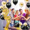 21st Birthday Decorations for Him, 21st Birthday Decorations with 40 Inch Gold 21 Number Balloons, Cheers to 21 Years Banner,Fringe Curtains and Cups Foil Balloons view 3