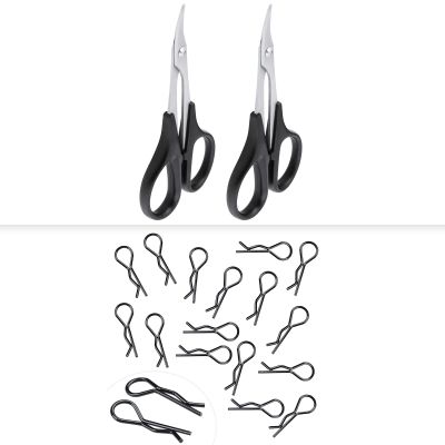 HobbyPark 1/12 1/10 RC Body Clips 1.2mm Rod (50-Pack) & RC Body Curved Scissors