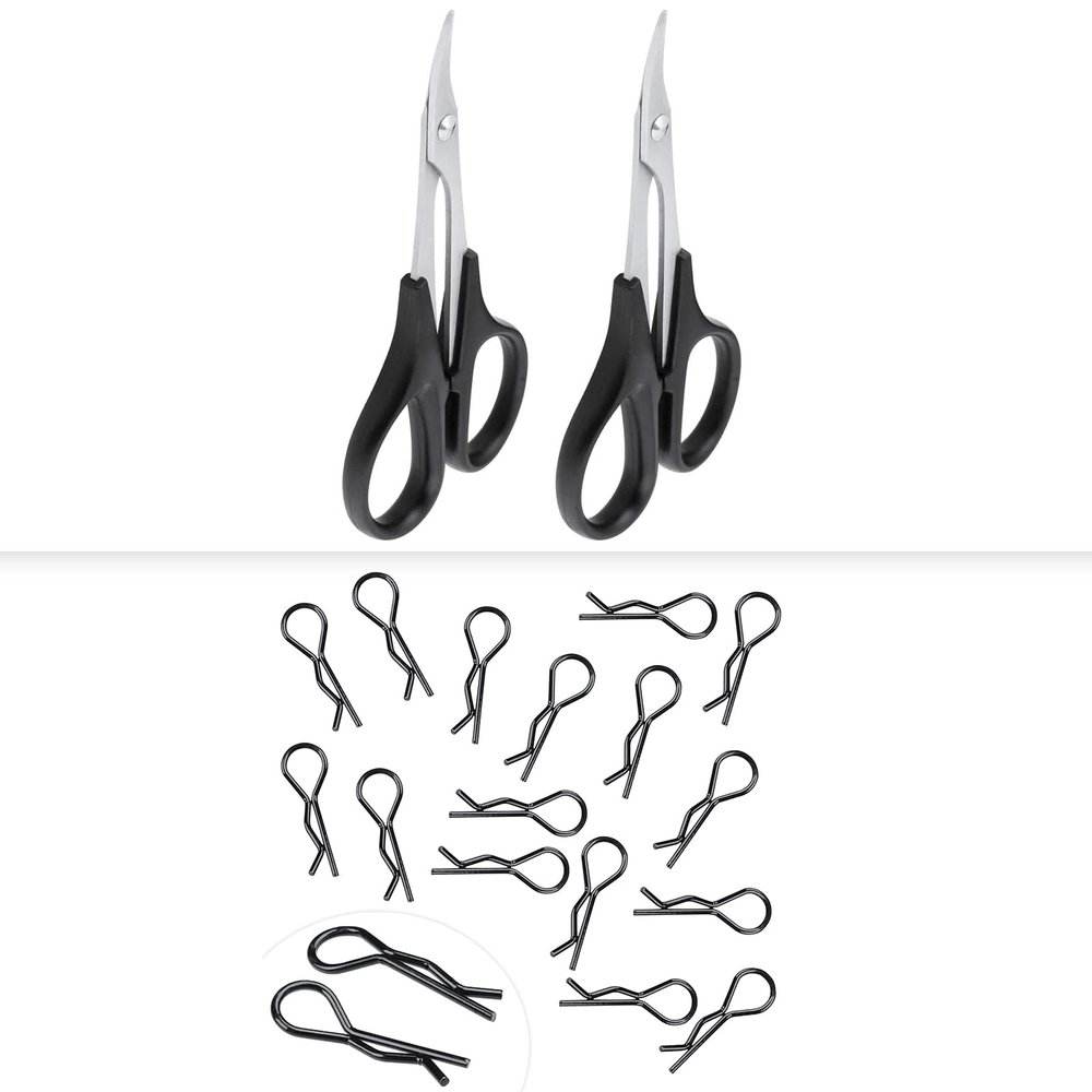 HobbyPark 1/12 1/10 RC Body Clips 1.2mm Rod (50-Pack) & RC Body Curved Scissors