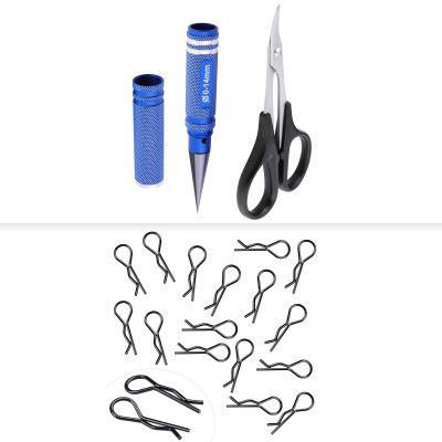 HobbyPark 1/12 1/10 RC Body Clips 1.2mm Rod (50-Pack) & RC Body Reamer w/Curved Scissor