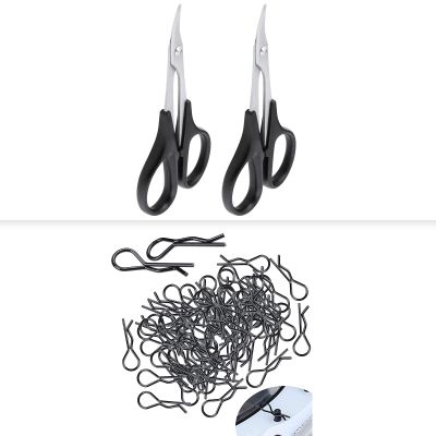 HobbyPark 1/12 1/10 RC Body Clips 1.2mm Rod (100-Pack) & RC Body Curved Scissors
