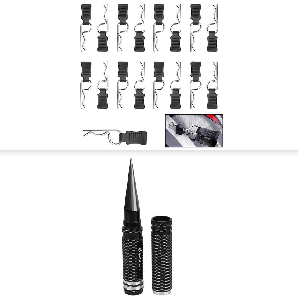 HobbyPark RC 0-14mm Hole Puncher Reamer Black & 1.2mm Rod Universal RC Car Body Clips Silver with Pull Tabs
