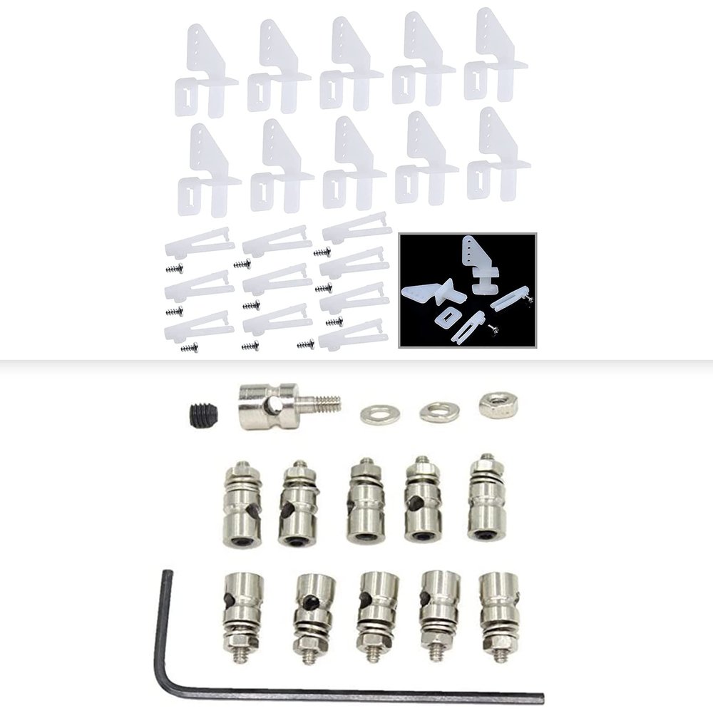 HobbyPark RC Plane Pushrod Connector Linkage Stoppers D1.3mm & Micro Control Horns 20x11mm 4 Holes w/Pin