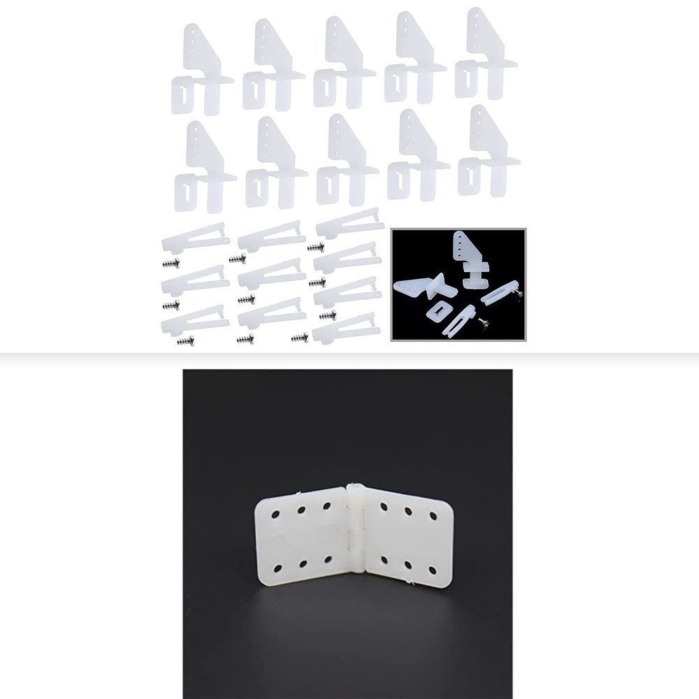 HobbyPark RC Airplane Pinned Nylon Hinge 11x25.5 mm & Micro Control Horns 20x11mm 4 Holes w/Pin