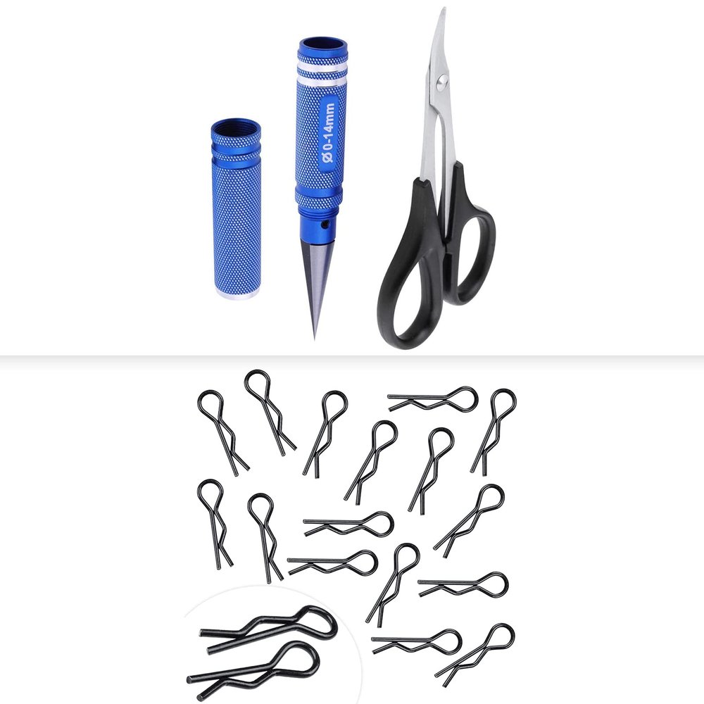 HobbyPark 1/16 1/18 RC Body Clips 1.0mm Rod & RC Body Reamer w/Curved Scissor