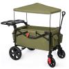 EVER ADVANCED Foldable Wagons for Two Kids & Cargo, Collapsible Folding Wagon Stroller with Adjustable Handle Bar,Removable Canopy with 5-Point Harness,Green view 1