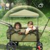 EVER ADVANCED Foldable Wagons for Two Kids & Cargo, Collapsible Folding Wagon Stroller with Adjustable Handle Bar,Removable Canopy with 5-Point Harness,Green view 2
