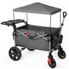 EVER ADVANCED Foldable Wagons for Two Kids & Cargo, Collapsible Folding Wagon Stroller with Adjustable Handle Bar,Removable Canopy with 5-Point Harness,Black view 1