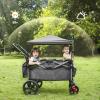 EVER ADVANCED Foldable Wagons for Two Kids & Cargo, Collapsible Folding Wagon Stroller with Adjustable Handle Bar,Removable Canopy with 5-Point Harness,Black view 2