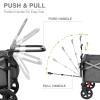 EVER ADVANCED Foldable Wagons for Two Kids & Cargo, Collapsible Folding Wagon Stroller with Adjustable Handle Bar,Removable Canopy with 5-Point Harness,Black view 4