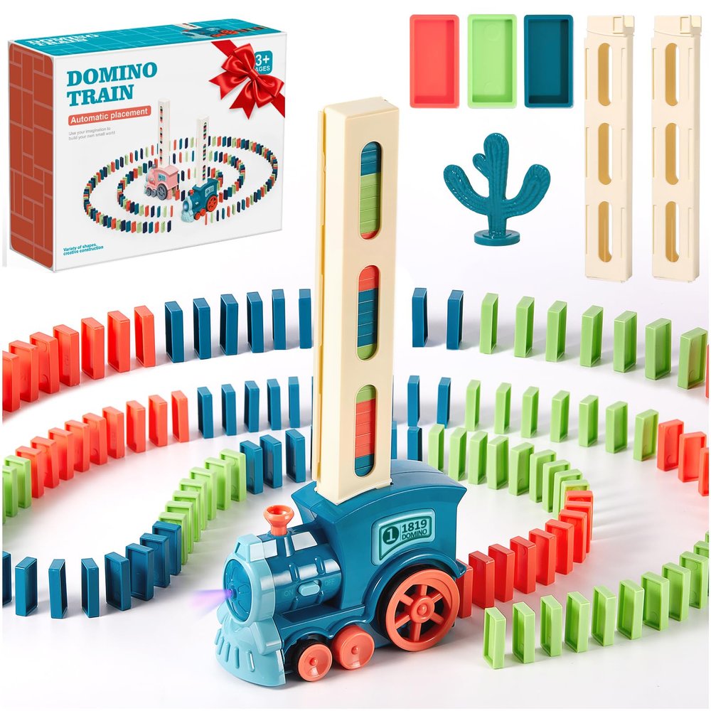200 PCS Domino Train Toys Set, Automatic Dominos Building and Stacking Creative Game 4-8, Electric Dominoes Stem Montessori Toys for Kids Autistic Boys Girls 3 4 5 6 Year Old Valentines Birthday Gifts