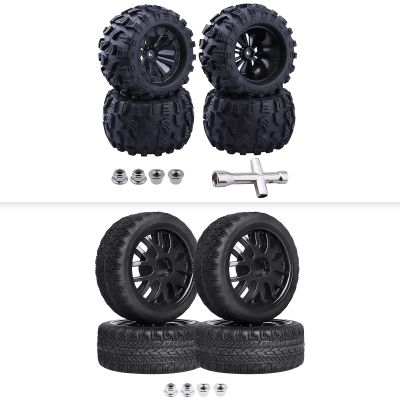 HobbyPark 2.56''/65mm 1/10 On Road Tires and Wheels Set & 2.8" 12mm Hex 1/10 Scale RC Truck Tires and Wheels