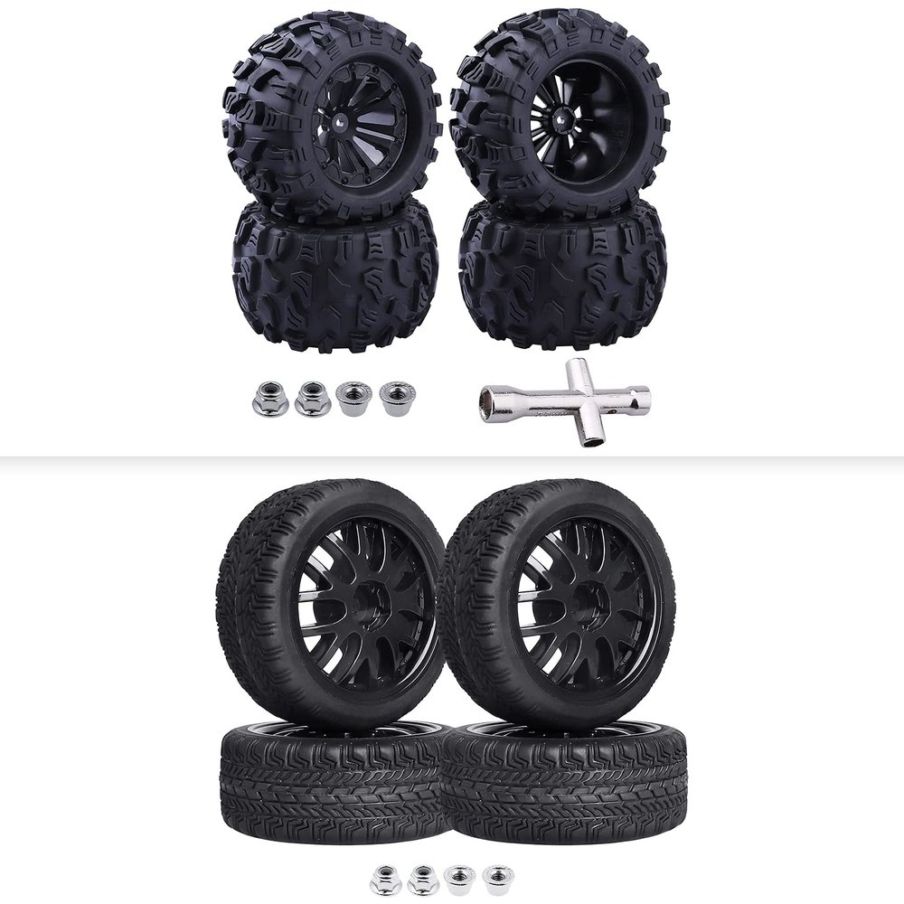 HobbyPark 2.56''/65mm 1/10 On Road Tires and Wheels Set & 2.8" 12mm Hex 1/10 Scale RC Truck Tires and Wheels
